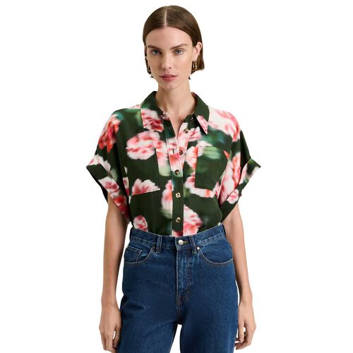Veronika Maine Pink Haze Floral Short Sleeve Shirt